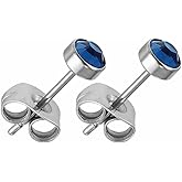 Titanium Bezel Earrings with 4 mm Crystal - Hypoallergenic For Sensitive Ears (Blue)