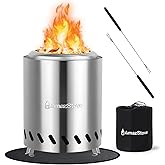 Tabletop Fire Pit by AmazStove, Low Smoke Camping Stove for Outdoor Safe Burning Firepits, Mini Fire Pit, Fueled Pellets or Wood, Travel Bag Included (8.0 x 5.8 INCH)