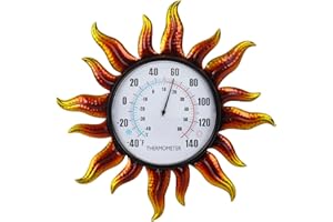 VEWOGIFT Sun-Shape Outdoor Thermometers for Patio & Room, 12.6" Indoor Wall Thermometer with Large Black Number, Metal Outside Thermometer No Battery Needed