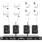 Phenyx Pro 4-Ch UHF Headset/Lapel Wireless Microphone System PTU-5200-4B | 4 Bodypacks, 4 x 25 Frequencies, 200 ft Range, Hands-Free Vocals, Stage Performances, Church Services