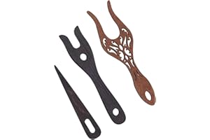 Amaezorx 3Pcs Wooden Knitting Fork & Eye Weaving Needles Kit, Boxwood & Beech Lucet Fork Tools for Bracelet Necklace Braiding