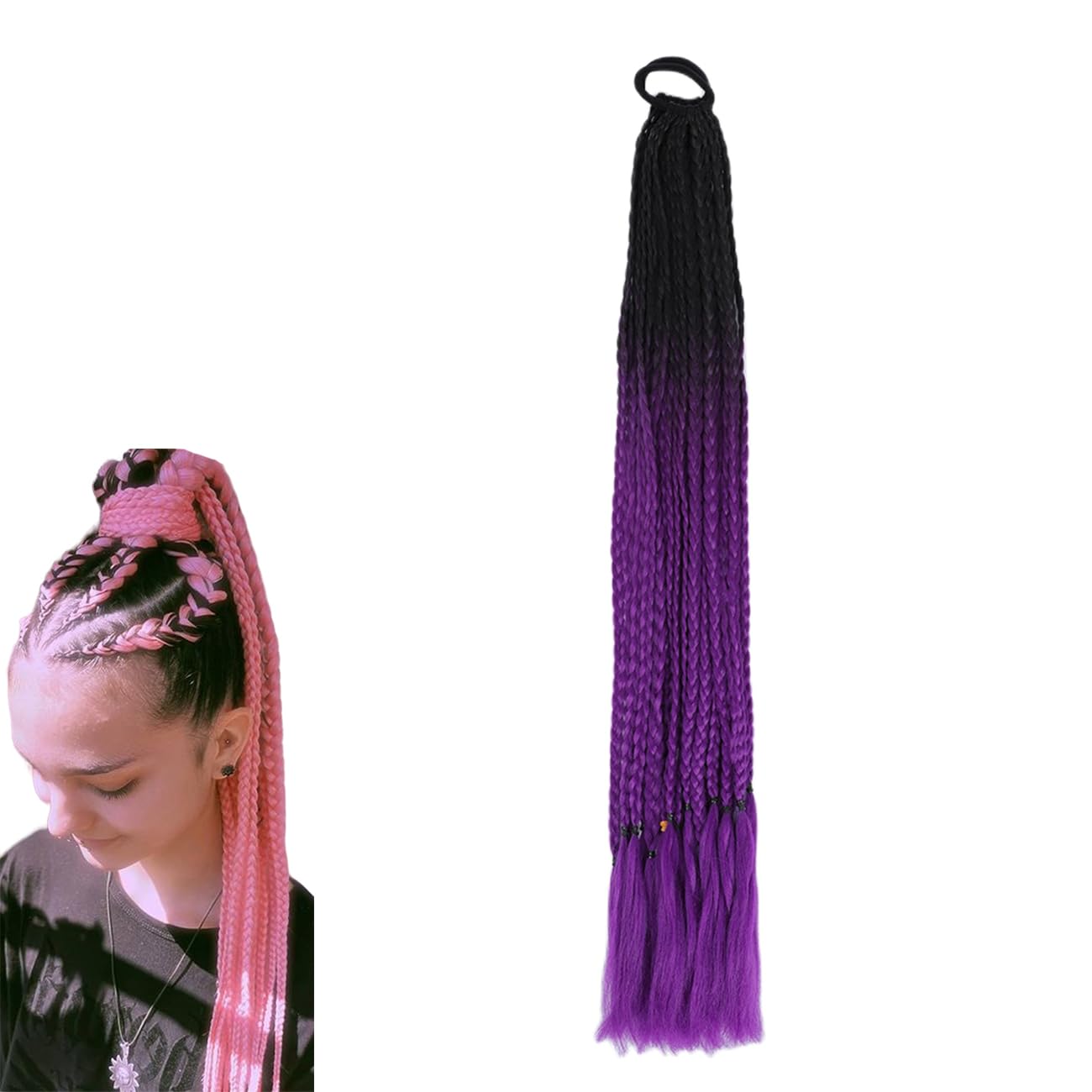 prinfantasy Purple Braided Wigs for Black Women Long Ombre Dark Purple Braid Wig Realistic Synthetic Heat Resistant Fiber Hair Wigs Cosplay Costume Daily, BZ184
