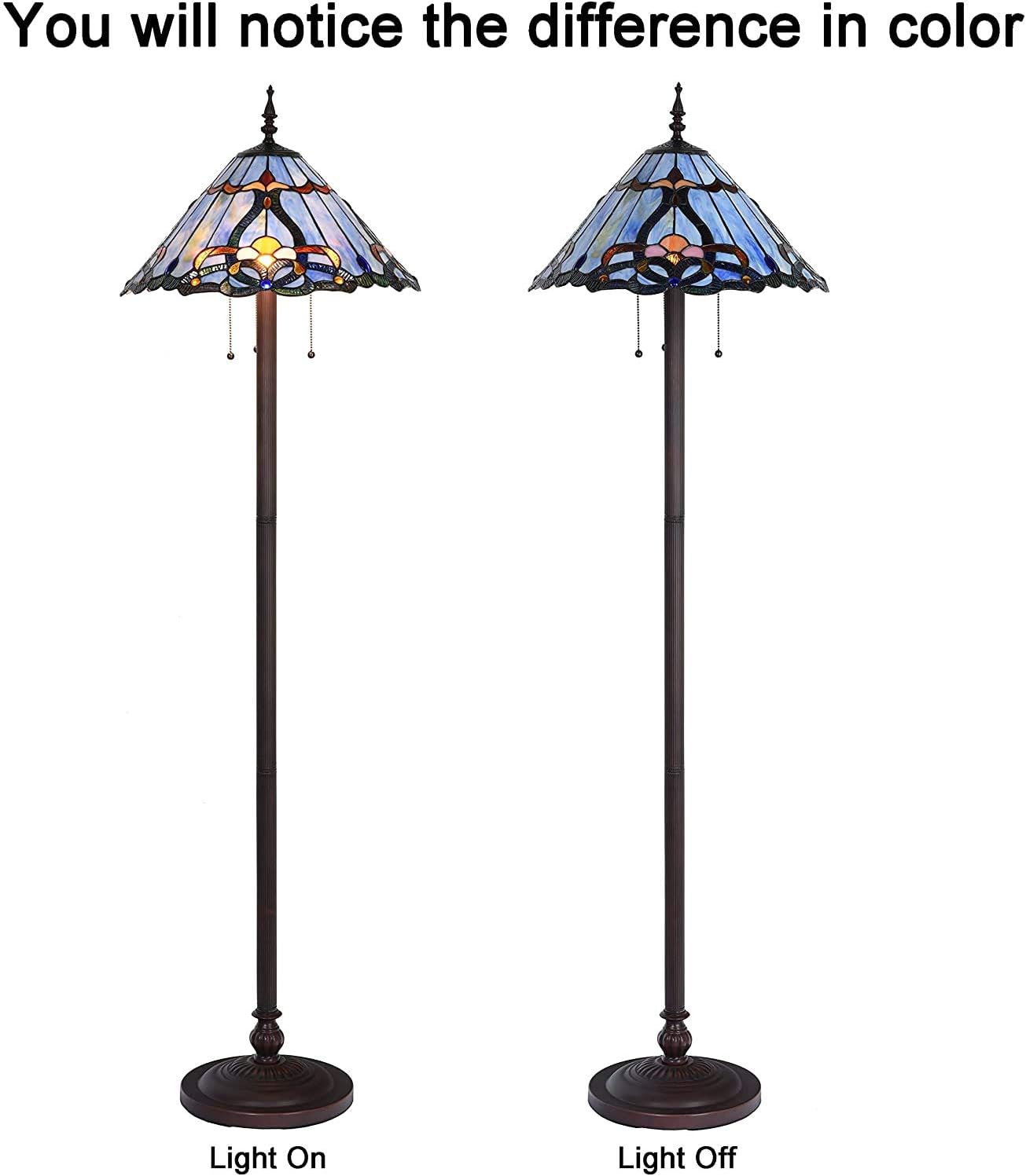 Bieye L30687 Baroque Tiffany Style Stained Glass Floor Lamp with 18 Inch Wide Blue Shade for Reading Working Bedroom Living Room 3 Lights - Image 4