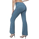 Flare Bell Bottom Jeans for Women High Waisted V Cross Stretchy Leggings with Pockets Tummy Control Trendy Pull On Jeans