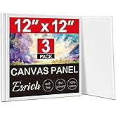 ESRICH Canvas for Painting, 3 Pack Square Canvas Boards for Painting 12x12 100% Cotton Primed Acid Free Blank Canvas Panels for Oil Paint, Watercolor, Acrylic Paint, Gouache and Tempera.