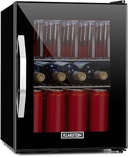 Klarstein Beersafe Onyx - Getränkekühlschrank, 5 Kühlstufen, 42 dB, flexible Metallböden, LED-Licht, Kühlschrank für Flaschen, Glastür mit schwarzem Rahmen, 35 L, Energieeffizienzklasse A++, Onyx