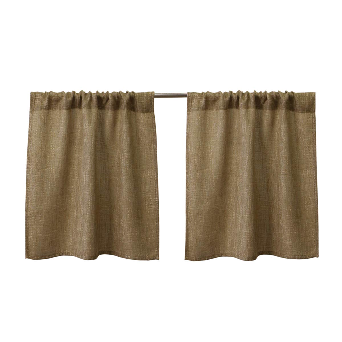Valea Home Burlap Tier Curtains for Short Windows, 24 inch Linen Cafe Curtains, Rustic Tan Rod Pocket Set of 2