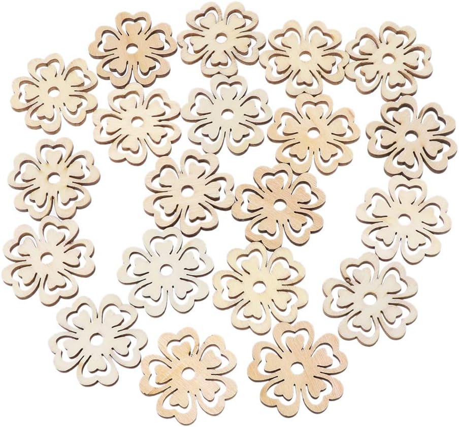 Hgfcdd 20pcs Hollow Flower Wooden Shapes Slice Hanging Gift Tags Embellishment Decor Craft DIY