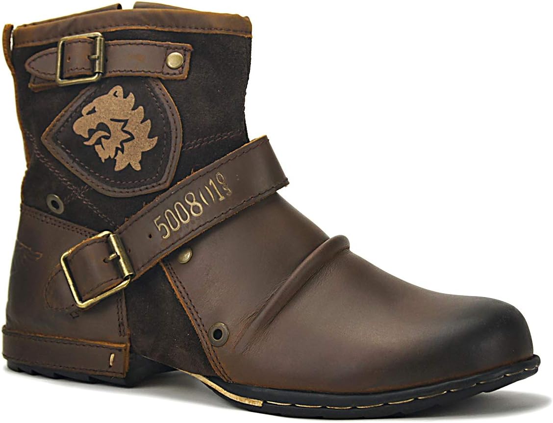 Moto Boots for Men Fashion Zipper-up Leather Chukka Boots Casual Shoes OS-5008-1-A