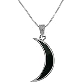 Jewelry Trends Dark Crescent Moon Sterling Silver Pendant Necklace 18" Created Black Onyx