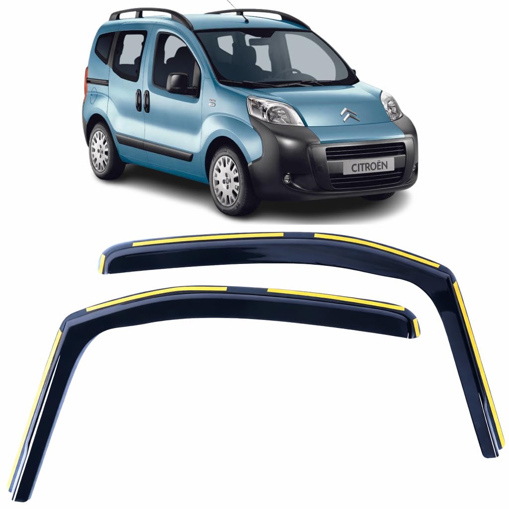Set Of 2 Wind Deflectors For CITROEN NEMO, PEUGEOT BIPPER, FIAT QUBO 2007 2008 2009 2010 2011 2012 2013 2014 2015 2016 2017 2018 2019 2020 In-Channel Side Window Visors-Smoke Tinted Rain Guards.