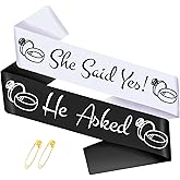 2 Pcs He Asked & She Said Yes Sashes Kit, Funny Black and White Bride to Be Sash & Groom to Be Sash for Wedding Engagement Bachelorette Bridal Shower Party Decorations, Supplies, Ideas, Gifts