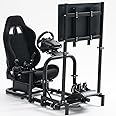 Supllueer Racing Simulator Cockpit Black Seat Stand with Black Seat and Monitor Mount Fit for Logitech,Thrustmaster,G923 G29 G920,T248 T300, Excluding Steering Wheel Shift Lever Pedal Display