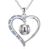 E Sterling Silver Softball/Basketball/Baseball/Pickleball Necklace, Sport Accessories Birthday Christmas Jewelry Gifts for Her Adult 16+3 Inches