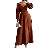Floerns Women's Elegant Bishop Sleeve Fall Dress Sweetheart Neck Formal Cocktail Maxi Dresses