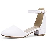 PANDANINJIA Girls Heels Dress Shoes Flower Girl Closed Toe Heels Ankle Strap Wedding Party School Miya Toddler Little Big Kid Pump Shoes