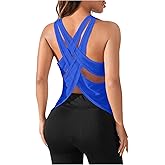 OYOANGLE Women's Sleeveless Workout Tops Racerback Athletic Loose Shirts Lightweight Yoga Gym Clothes Running Tank Tops