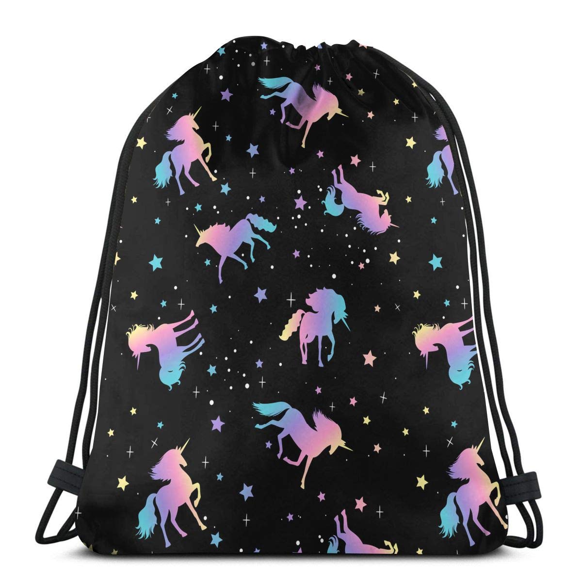 BAIFUMENUnicorn And Star Silhouettes Pattern Print Drawstring Backpack,Sackpack String Bag Cinch Water Resistant Nylon Beach Bag for Gym Shopping Sport Yoga