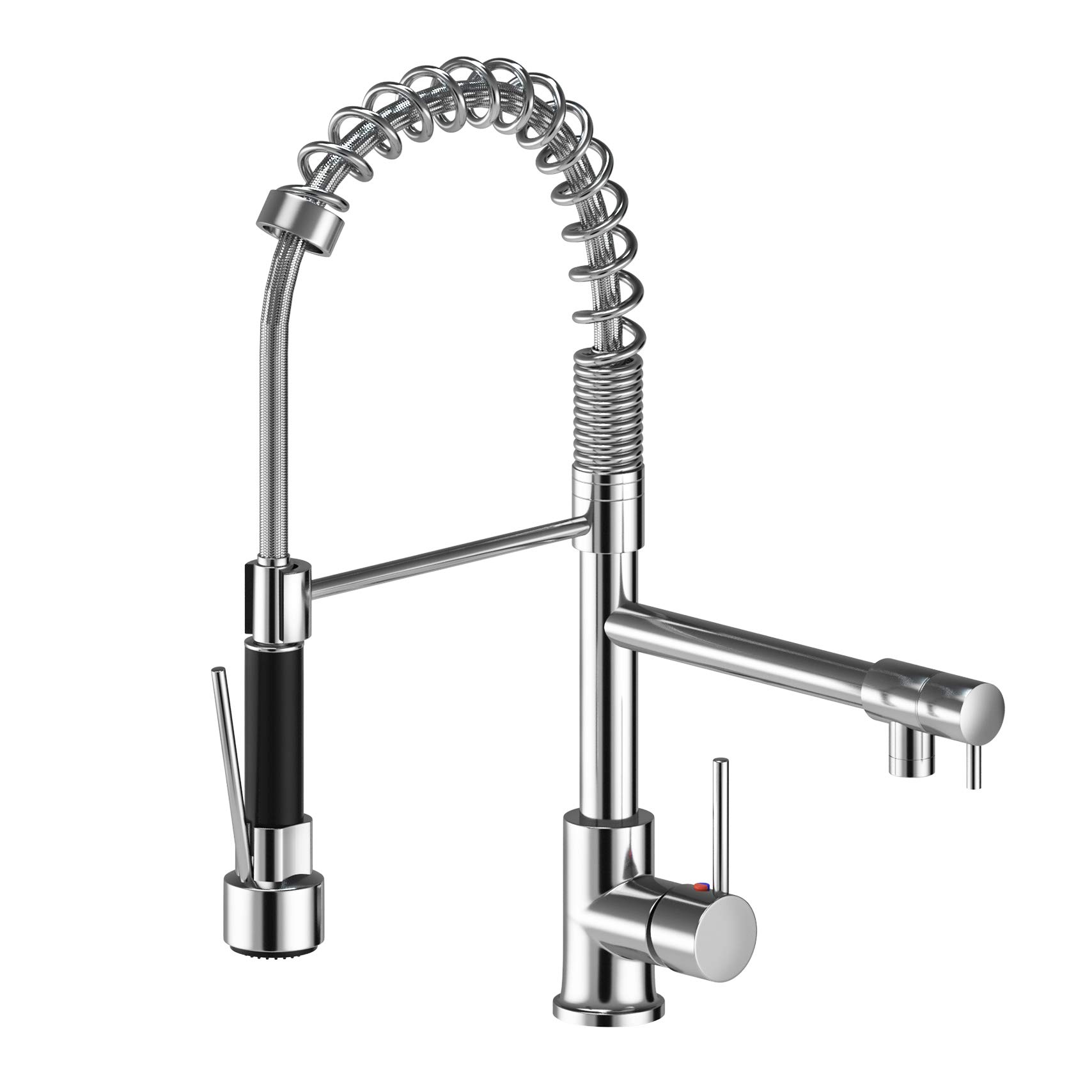 Suguword Commercial Kitchen Sink Mixer Tap with Two Spouts, Single Handle Pull Out Sprayer, 360 Degree Rotation High Arc Tap, Metal Brass Construction for Easy DIY Installation
