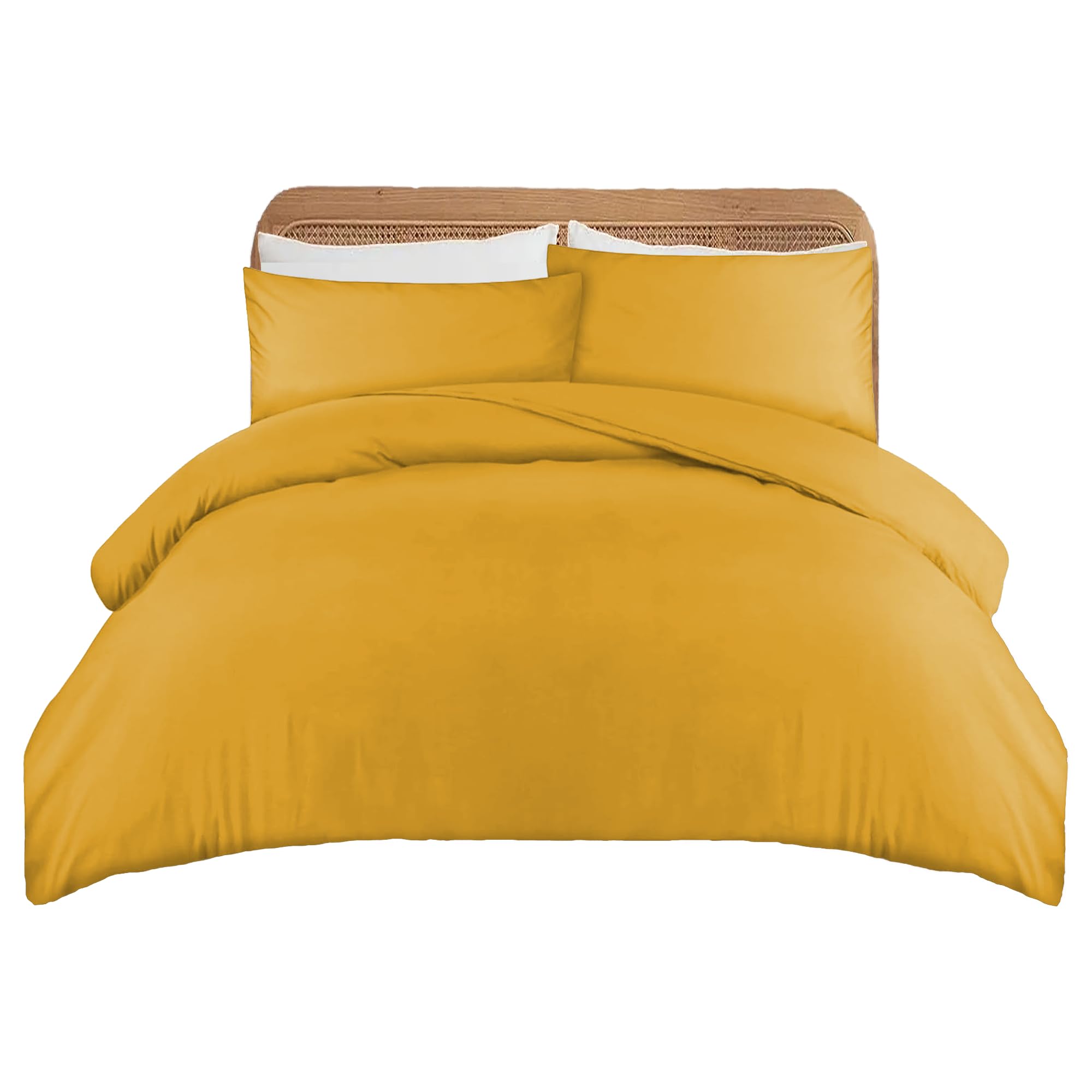 Apex Furnishings Double Duvet Set Covers Brushed 100% Microfiber Bedding Comforter Plain Dye Quilt Cover with Pillowcases classy, Soft, Luxury (Yellow, Double) — image 1