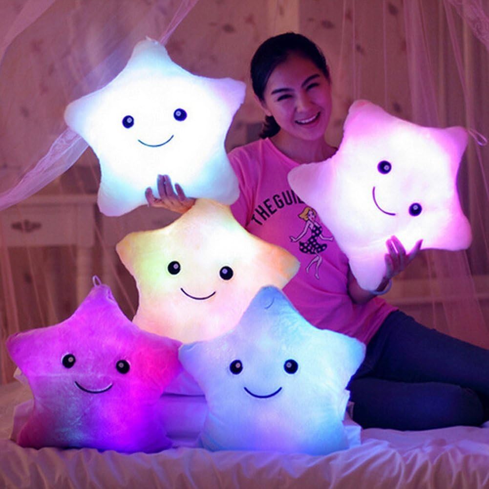 Luminous Stuffed Throw Pillow Christmas Gift Toys Led Light Plush Pillow Lucky Stars For kids(BLUE)