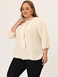 Agnes Orinda Women's Plus Size Tops Work Round Neck