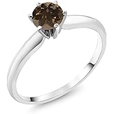 Gem Stone King 18K White Gold Brown Smoky Quartz Engagement Solitaire Ring For Women (0.50 Cttw, Round 5MM, Gemstone Birthstone)