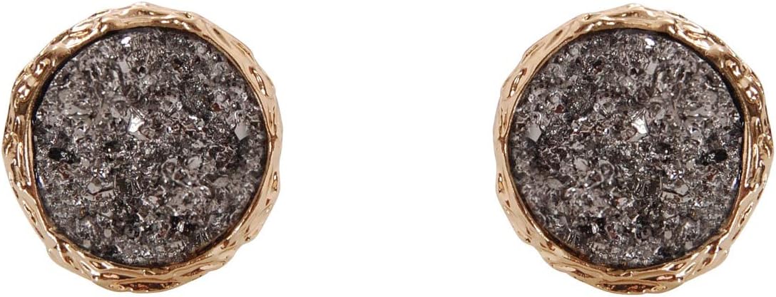 Humble Chic Simulated Druzy Studs - Boho Gold-Tone Plated Round Circle Simple Minimalist Crystal Post Ear Stud Earrings for Women - Sparkly Created Geode Stones