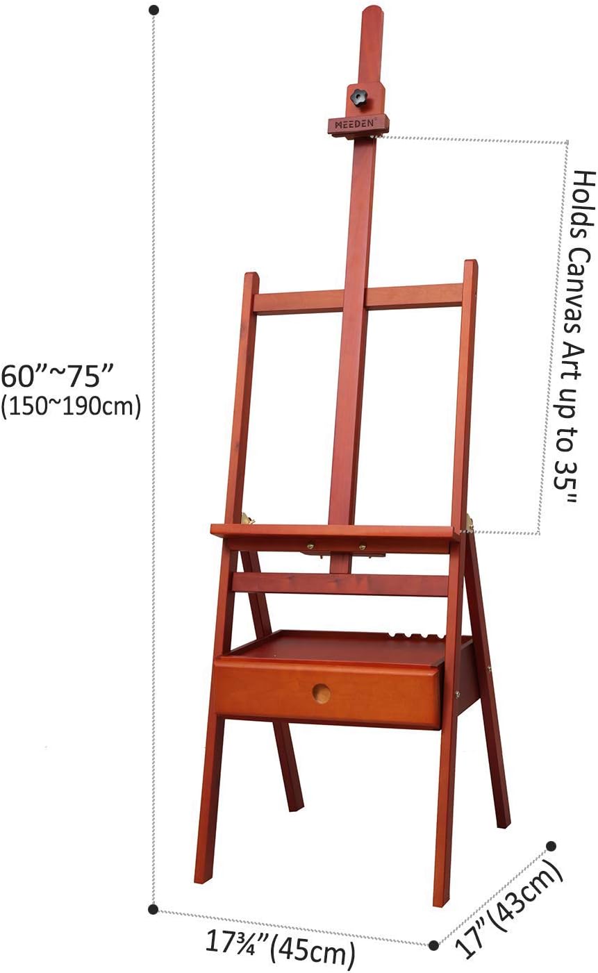 MEEDEN Walnut Stain Studio H-Frame Easel with Art Supply Storage Drawer - Image 3