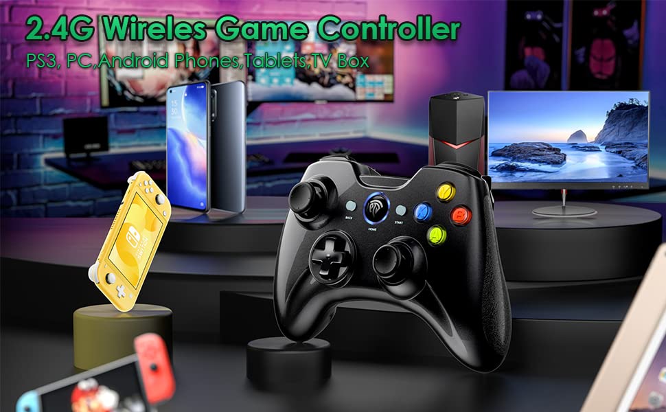 EasySMX Wireless Gaming Controller, Dual-Vibration Joystick Gamepad Computer Game Controller for PC Windows 7/8/10, PS3, Android TV, Switch