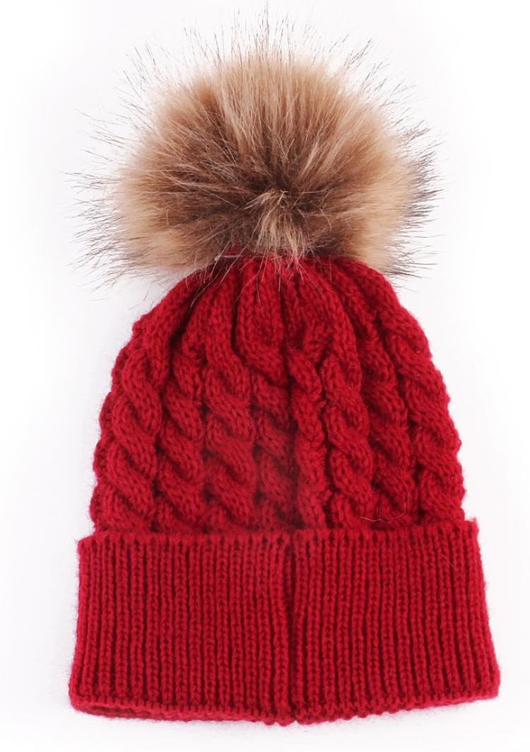 Datework Cute Winter Baby Knitted Wool Hemming Hat (Red)