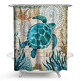 ECONIE Sea Turtle Shower Curtain Ocean Animal Landscape Waterproof Polyester Blackout Draperies Window Solid Grommet with 12 Hooks for Bedroom Livingroom Bathroom,71 x 71 (13)