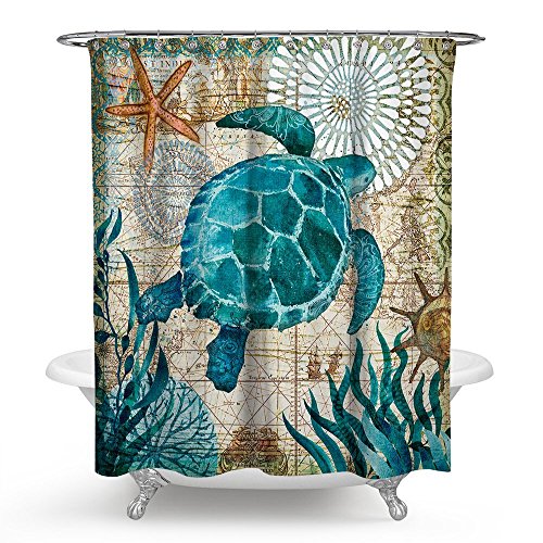 ECONIE Sea Turtle Shower Curtain Ocean Animal Landscape Waterproof Polyester Blackout Draperies Window Solid Grommet with 12 Hooks for Bedroom Livingroom Bathroom,71 x 71 (13)
