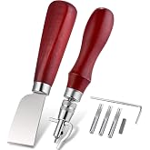 7 in 1 Leather Groover Tool and Cutting Knife Set Adjustable Stitching Groover Creasing Edge Beveler Grooving Tool Leather Edging Knife for DIY Leathercraft Cutting