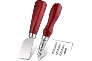 MUDDER 7 in 1 Leather Groover Tool and Leather Cutting Knife Set Adjustable Stitching Groover Leather Creasing Edge Leather Beveler Leather Grooving Tool Leather Edging Knife for DIY Leathercraft Cutting