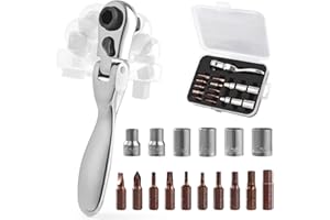 COTOUXKER Mini ratchet screwdriver Set, Right Angle Screwdriver set with 1/4 Mini Flex Ratchet Wrench and Bits Sockets for Tight Spaces(Ratchet wrench with bits and socket)