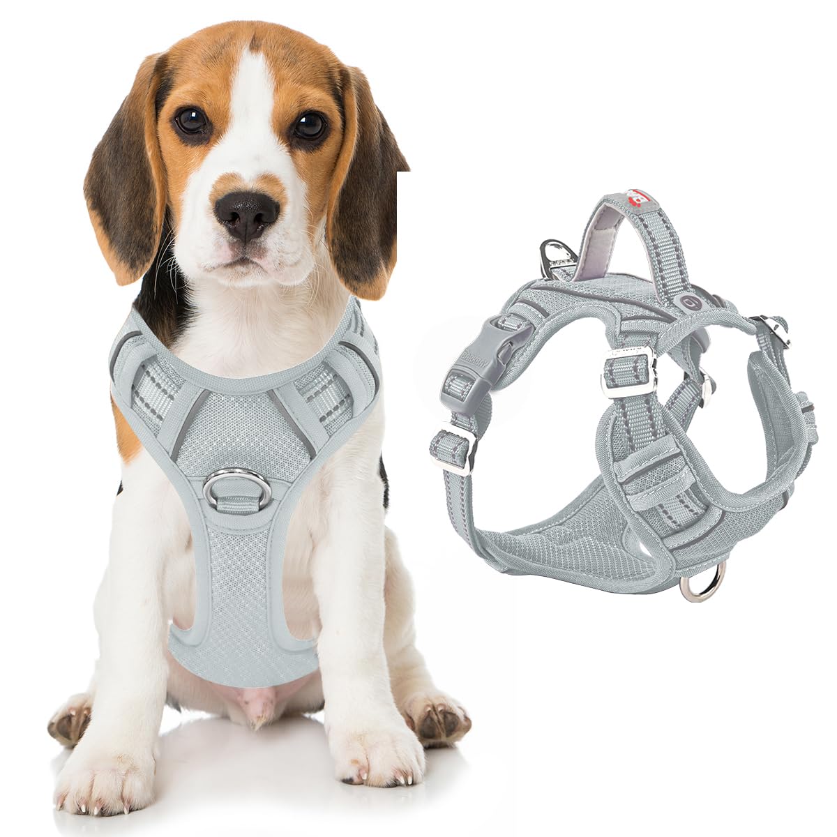 BARKBAY No Pull Dog Harness Front Clip Heavy Duty Reflective Easy Control Handle for Large Dog Walking with ID tag Pocket(Grey,M)