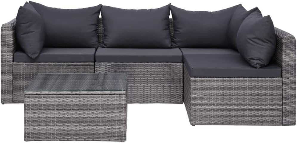 vidaXL Garten Sofgarnitur mit Polstern Kissen 5-TLG. Gartensofa Gartenmöbel Lounge Set Gartenset Sitzgruppe Sitzgarnitur Gartengarnitur Poly Rattan Grau