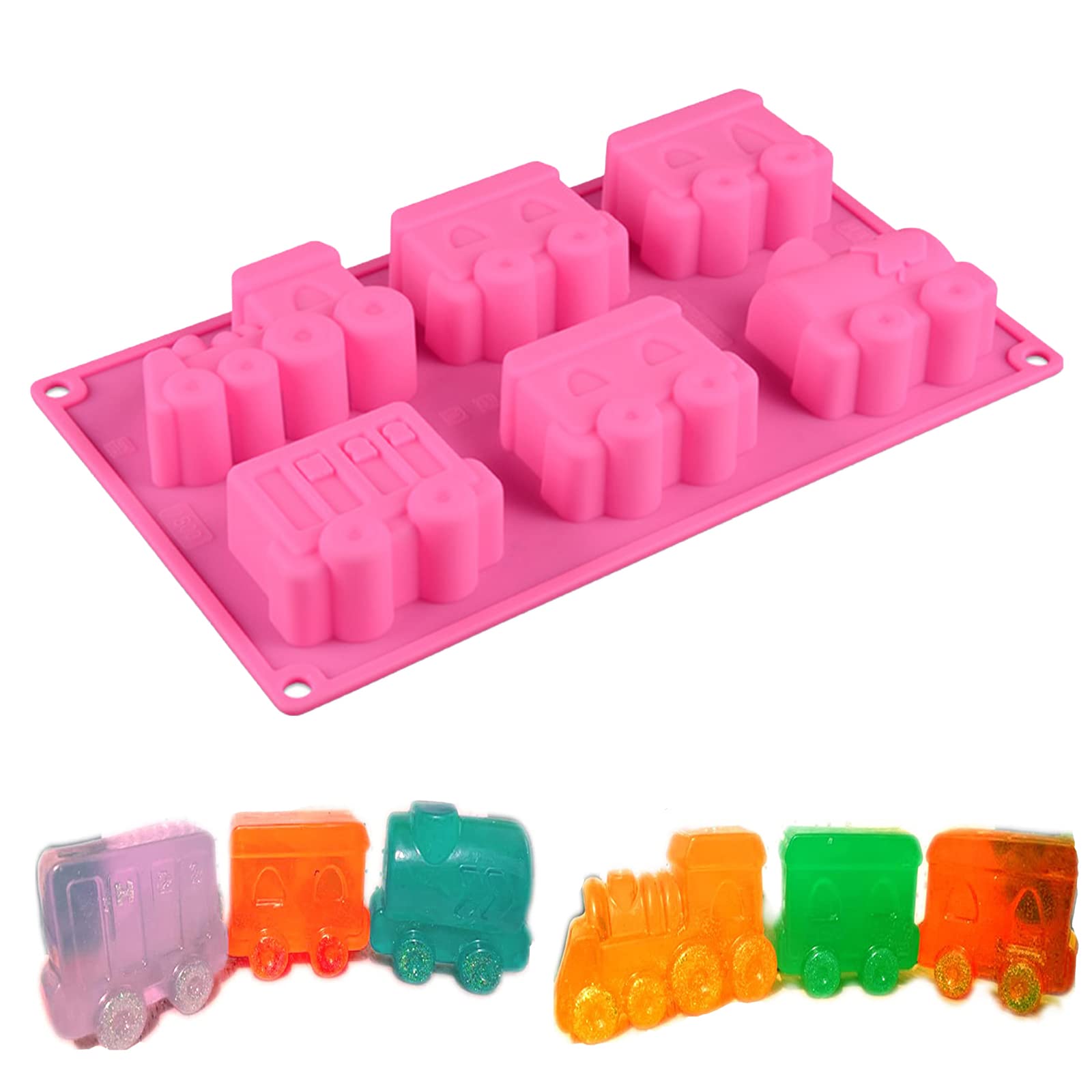 WishesMar Train Shape Silicone Mould 6 Cavity Fluted Cake Mold Nonstick Baking Bakeware Reusable Silicone Mold for Pastry, Dessert, Soap, Muffin, Bread