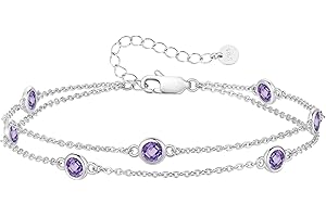 LOUISA SECRET Birthstone Bracelets for Women, 925 Sterling Silver Charm Link Double Strand Bracelet, Birthday Anniversary Christmas Jewelry Gifts for Wife Girlfriend Mother her…
