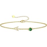 Valentins Day Gifts for Her, Birthstone Bracelets for Women Birthday Gifts for Teens Initial Bracelet Trendy Letter A-Z Dainty Bracelet 21st 30th Mom Birthday Gift Birthstone Jewelry