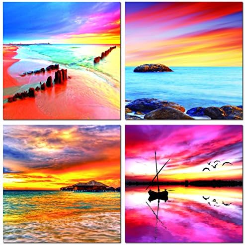 Spectacular Sunsets. 24 x 24 inches. Ready to Hang. Contemporary Art, Modern Wall Decor, 4 Panel Wood Framed Giclee Canvas Print. E1396XS
