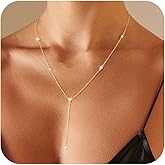 Coshilta Gold Necklace for Women, Dainty Gold Plated Long Necklace Y-Shaped Pendant Necklace Minimalist Diamond Chain Drop Necklaces Gold Plated Jewelry For Women Gift