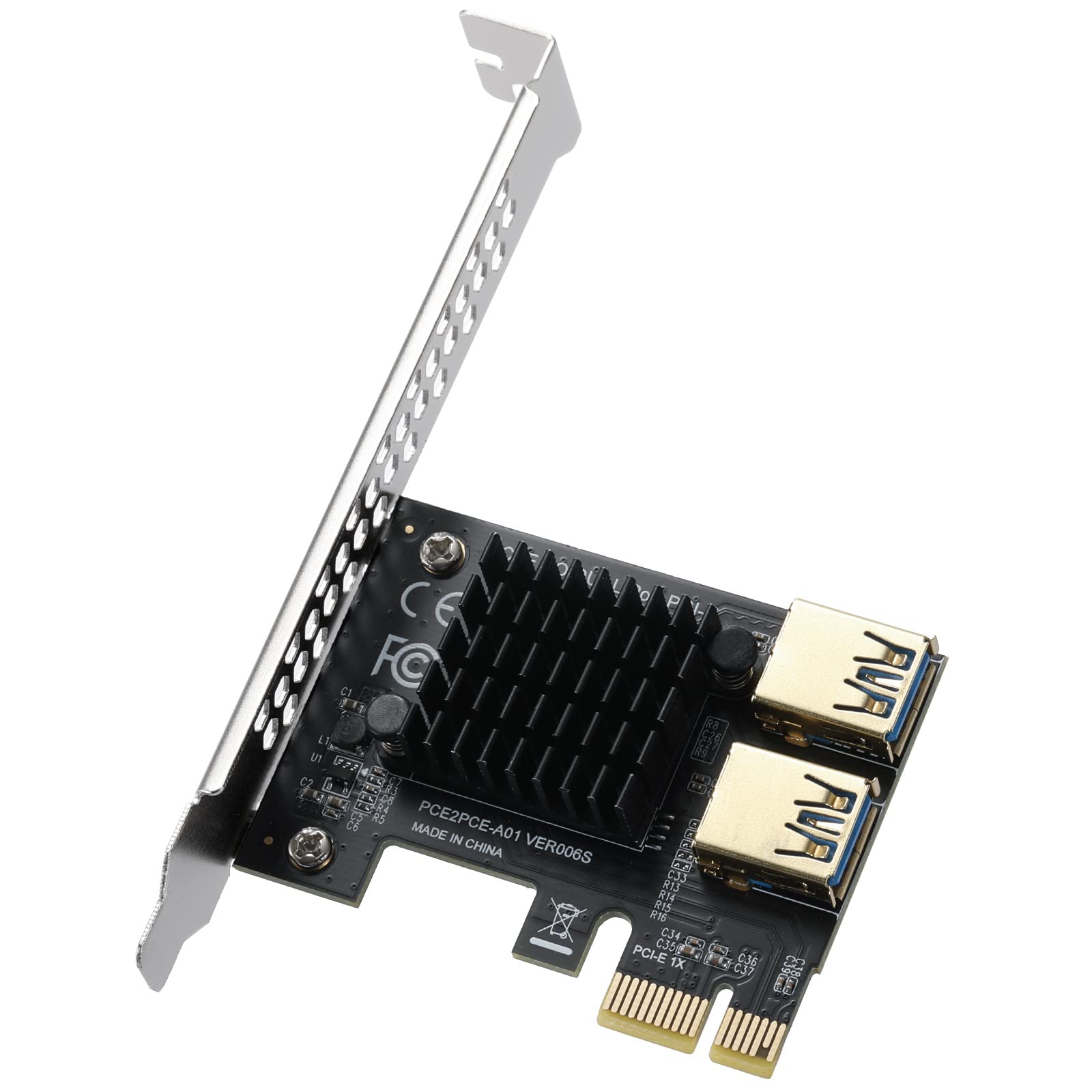 MZHOU 2USB PCIe 1 to 2 PCI-Express 16X Slots Riser Card - Higher Stability USB 3.0 Adapter Multiplier Card for Bitcoin Mining Compatible with Windows Linux Mac(No USB Cables)