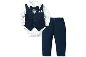YALLET Baby Boy Clothes Suit 0-24 Months Infant Gentleman Outfits Formal Dress Shirt+Bowtie+Vest+Pants Set Baby Wedding Suits