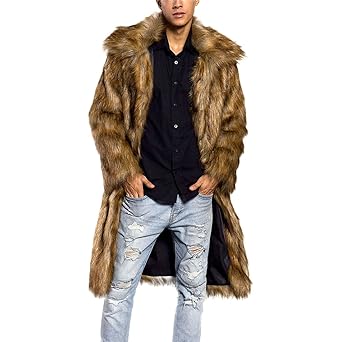 YYF Herren Pelzmantel Parka Kunstpelz Winterjacke Outwear Warm Langmantel