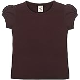 Lilax Girls' Basic Short Puff Sleeve Round Neck Cotton T-Shirt