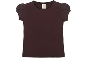 Lilax Girls' Basic Short Puff Sleeve Round Neck Cotton T-Shirt