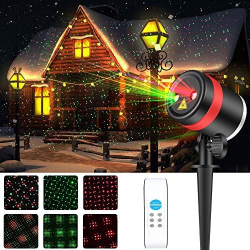 Laser Christmas Lights, ALPULON Red and Green Star Projector,Waterproof Moving Star Laser with RF Wireless Remote and 8 Lighting Modes for Christmas, Holiday, Parties, Landscape and Garden Decoration.