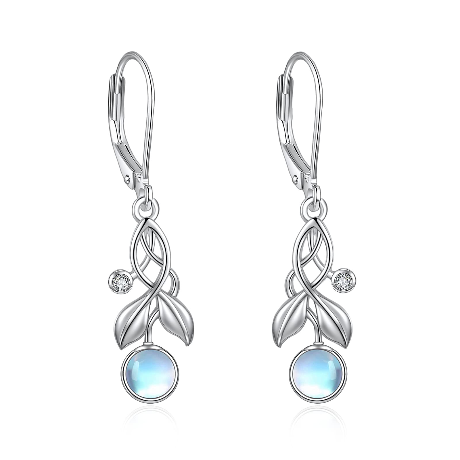Leaf Moonstone Leverback Earrings for Women 925 Sterling Silver Leaf Drop Dangle Earrings Jewelry for Women